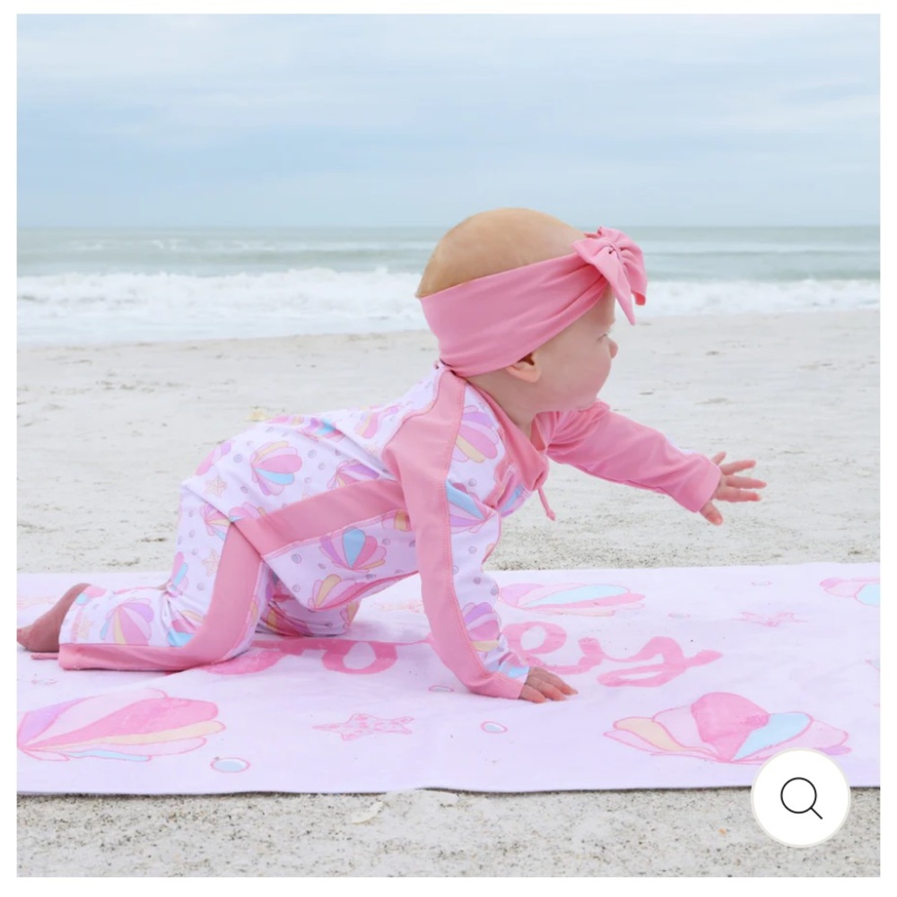 Caden Lane LONG SLEEVE RASH GUARD SWIM ROMPER FULL LENGTH Shell Yeah